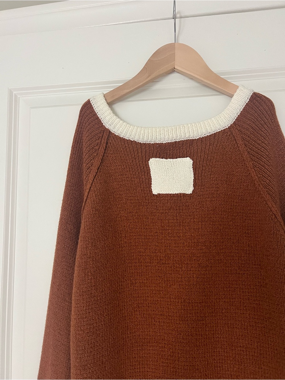 Women's Chestnut Button-Front Cardigan with Cream Trim - Picture 6 of 6